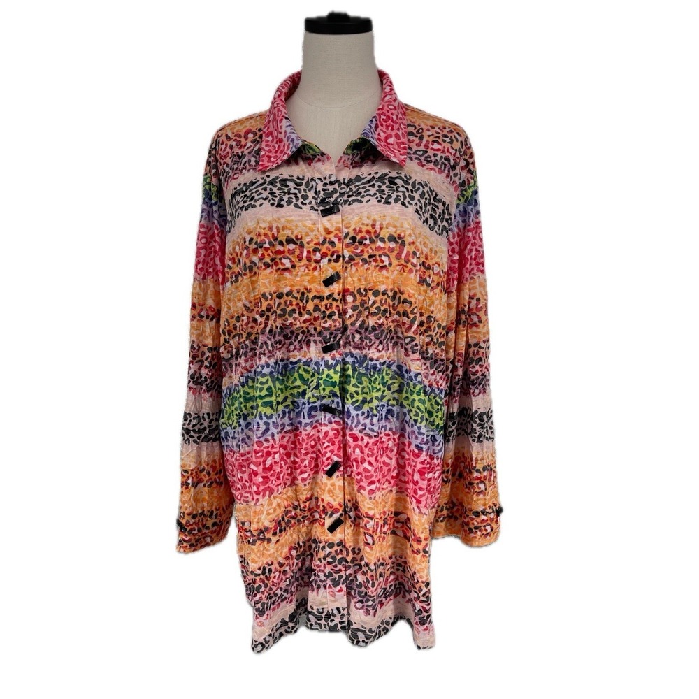NWT Ali Miles 3X Artsy Rainbow Animal Print Button Boho Tunic Shirt Plus
